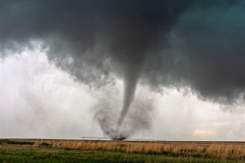 Tornado touching down in a field