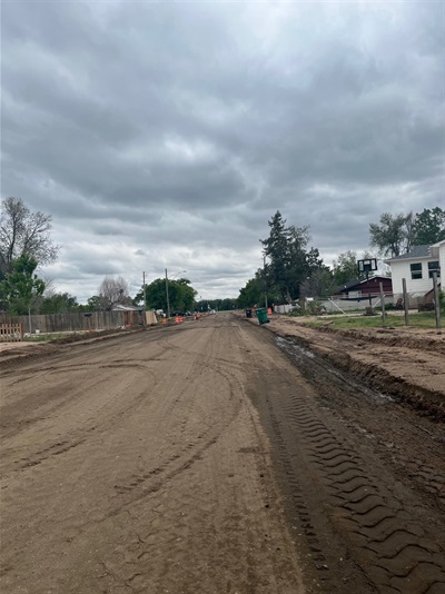 View of Idaho Street in May when sidewalks were being constructed.